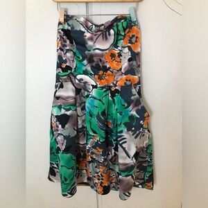 Vintage The Limited Green Orange Satin Strapless Floral Party Mini Dress 10